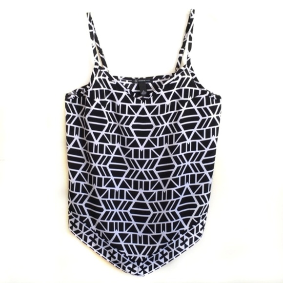 INC Asymmetric Hem Top Black White Print 14 - Picture 2 of 4